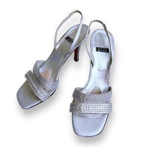 Vintage Stuart Weitzman silver slingback Swarovski studded heels